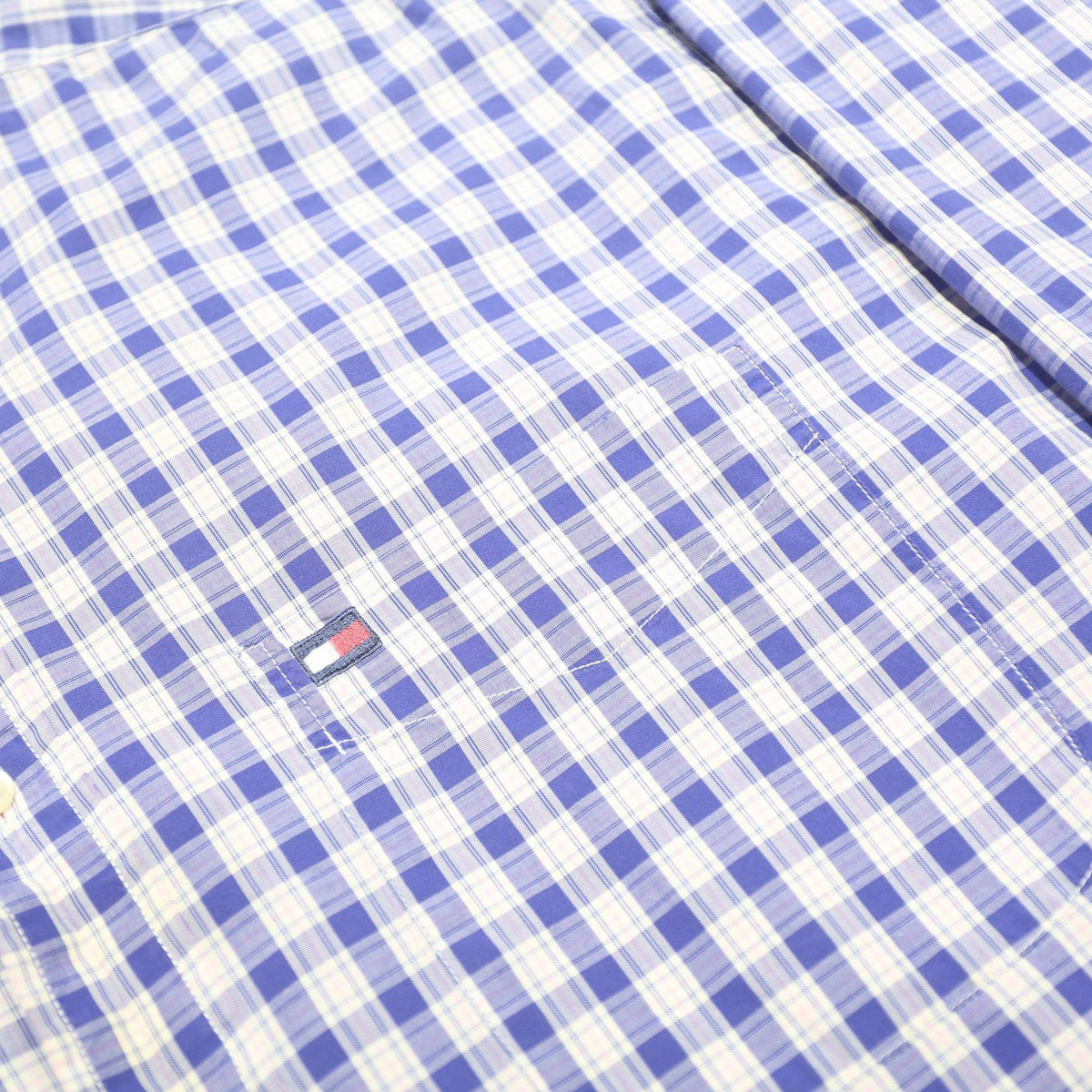 TOMMY HILFIGER Mens Blue & White Check Shirt M Classic Cotton Button-Down Long