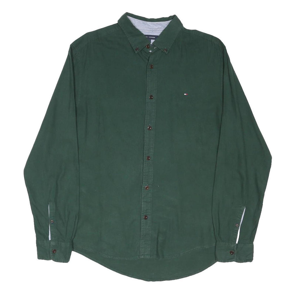 TOMMY HILFIGER Mens Green Shirt L Button-Down Collar Long Sleeve Casual Cotton