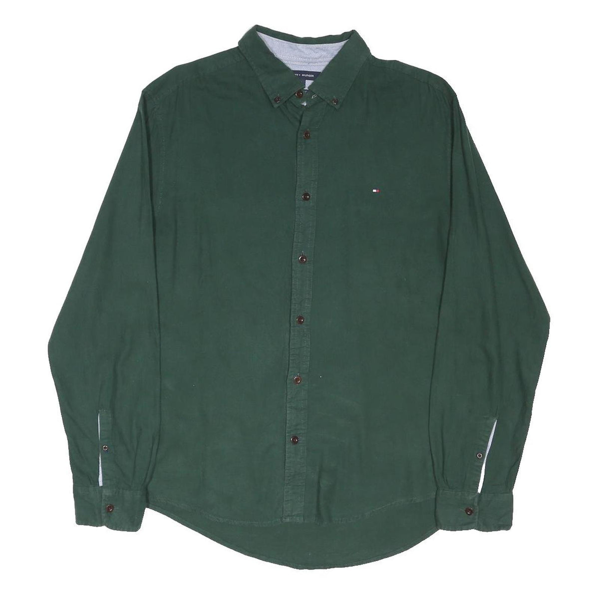 TOMMY HILFIGER Mens Green Shirt L Button-Down Collar Long Sleeve Casual Cotton