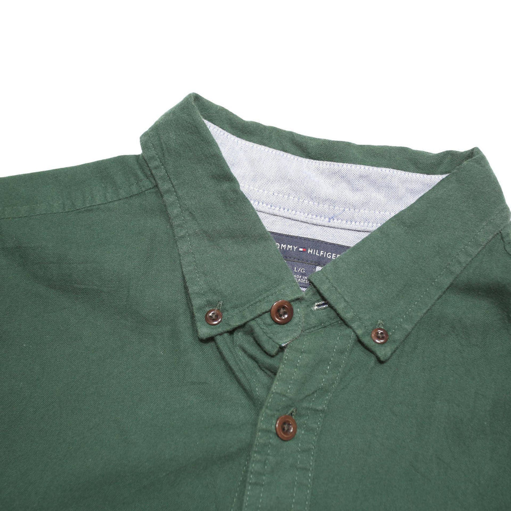 TOMMY HILFIGER Mens Green Shirt L Button-Down Collar Long Sleeve Casual Cotton