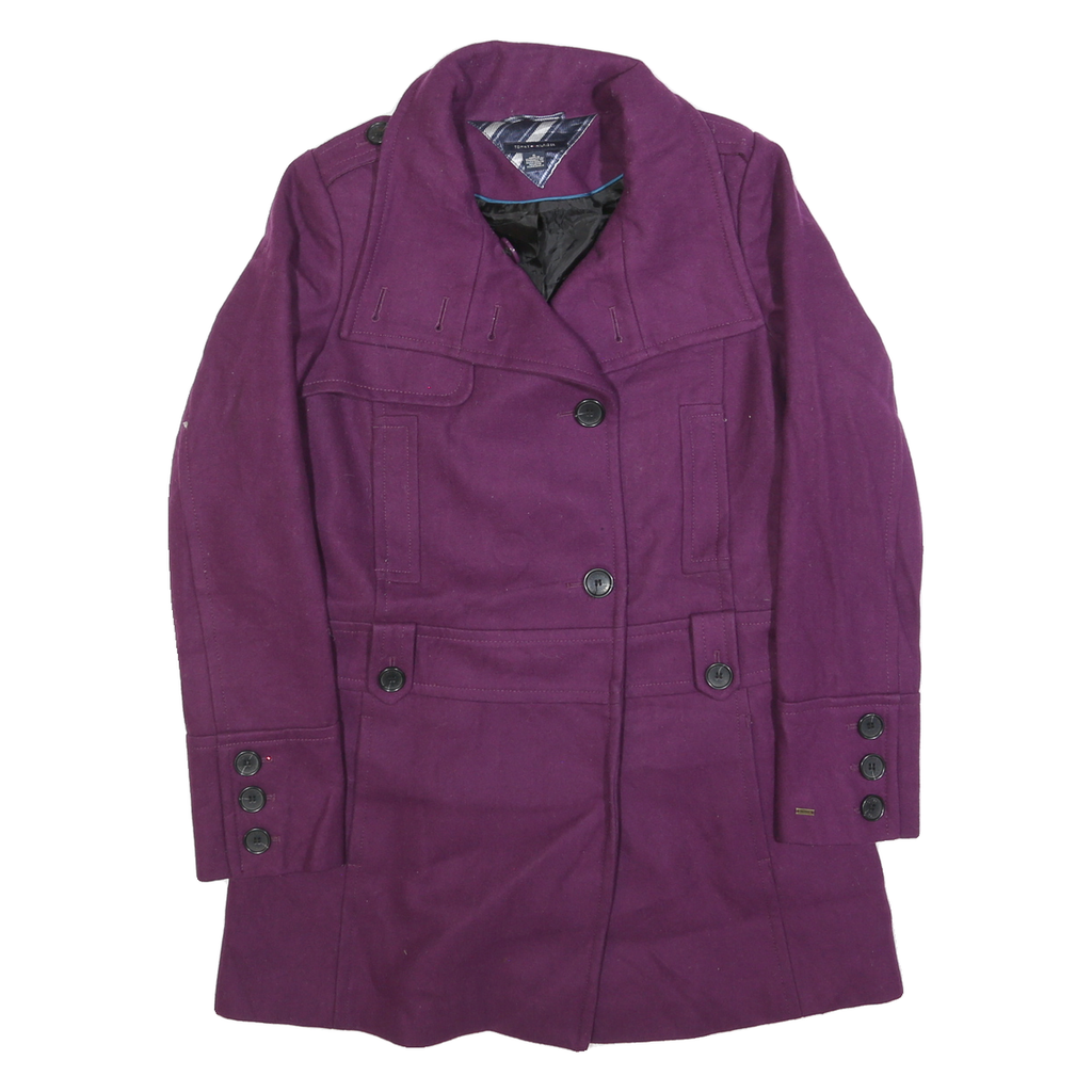 TOMMY HILFIGER Womens Purple Wool Blend Coat S Button Casual Elegant