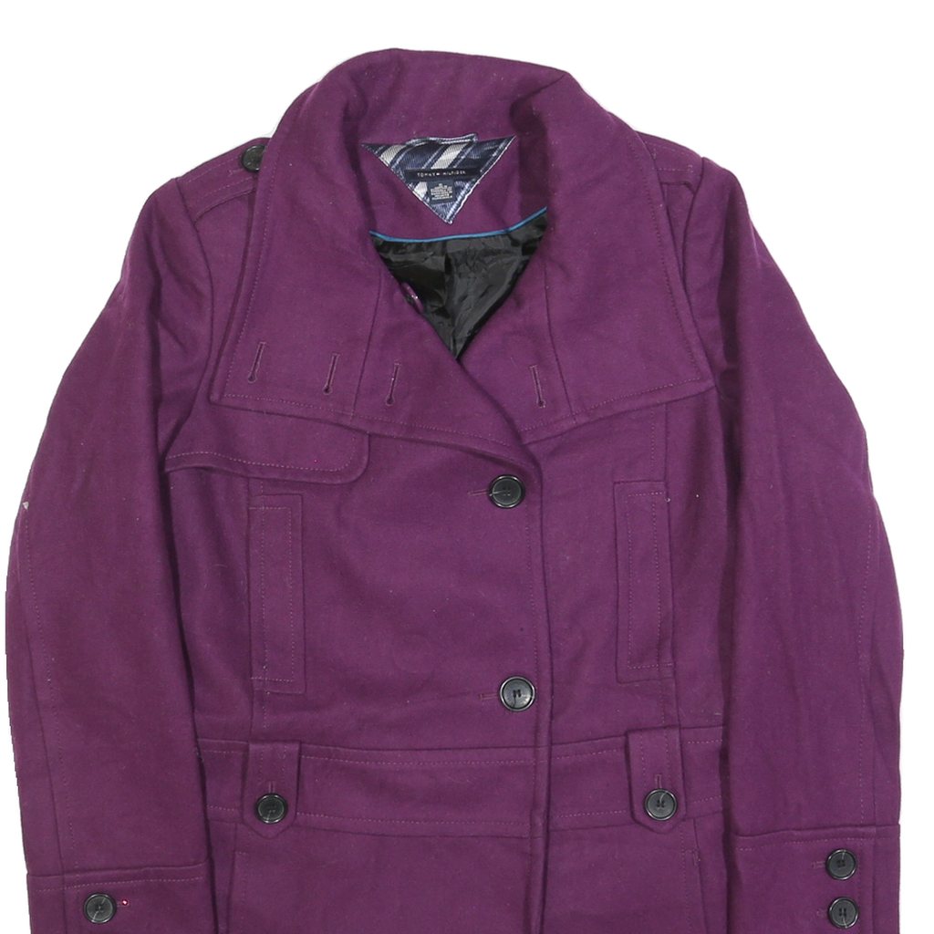 TOMMY HILFIGER Womens Purple Wool Blend Coat S Button Casual Elegant