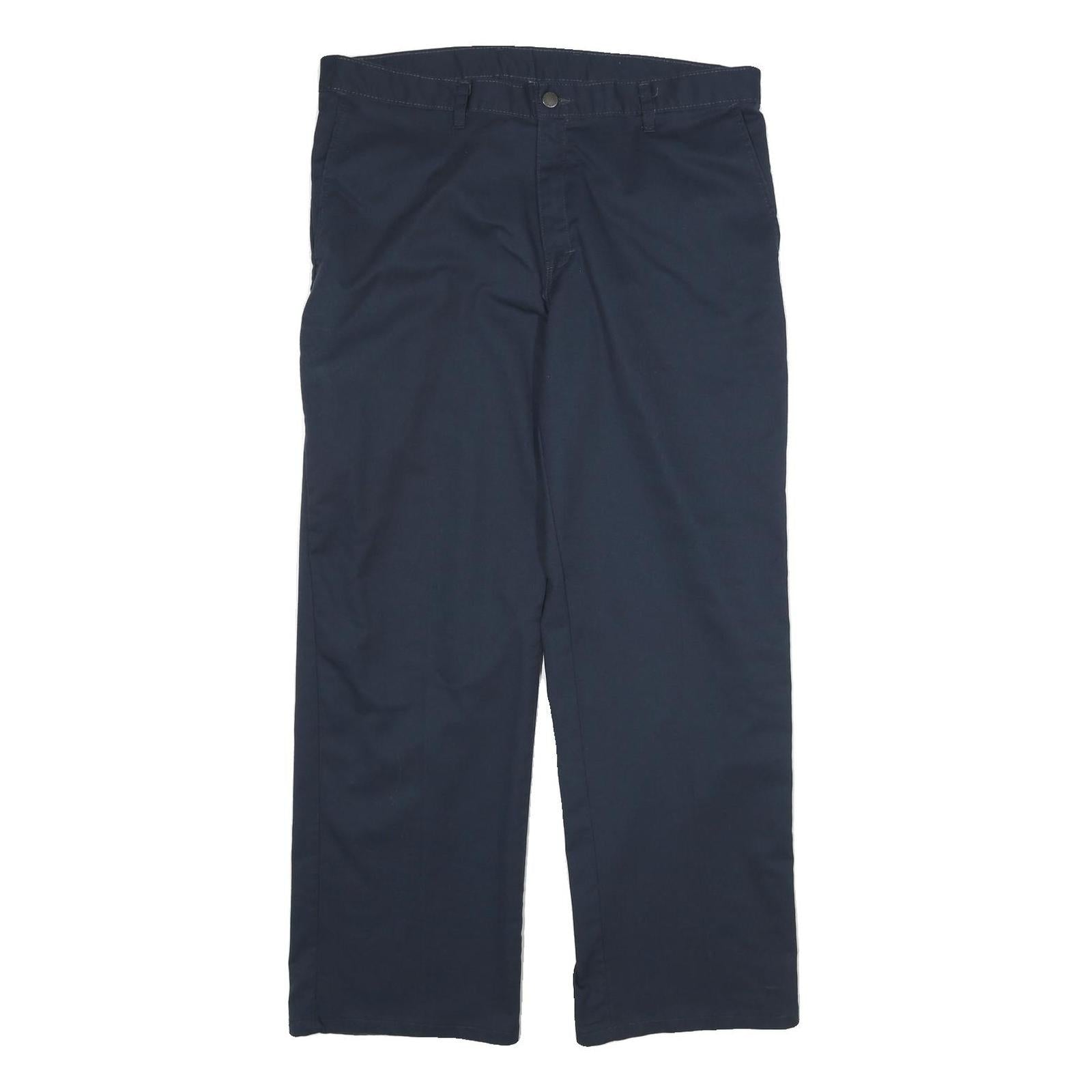 DICKIES Mens Cotton Navy Regular Straight Trousers W36 L30 Workwear Zip Closure