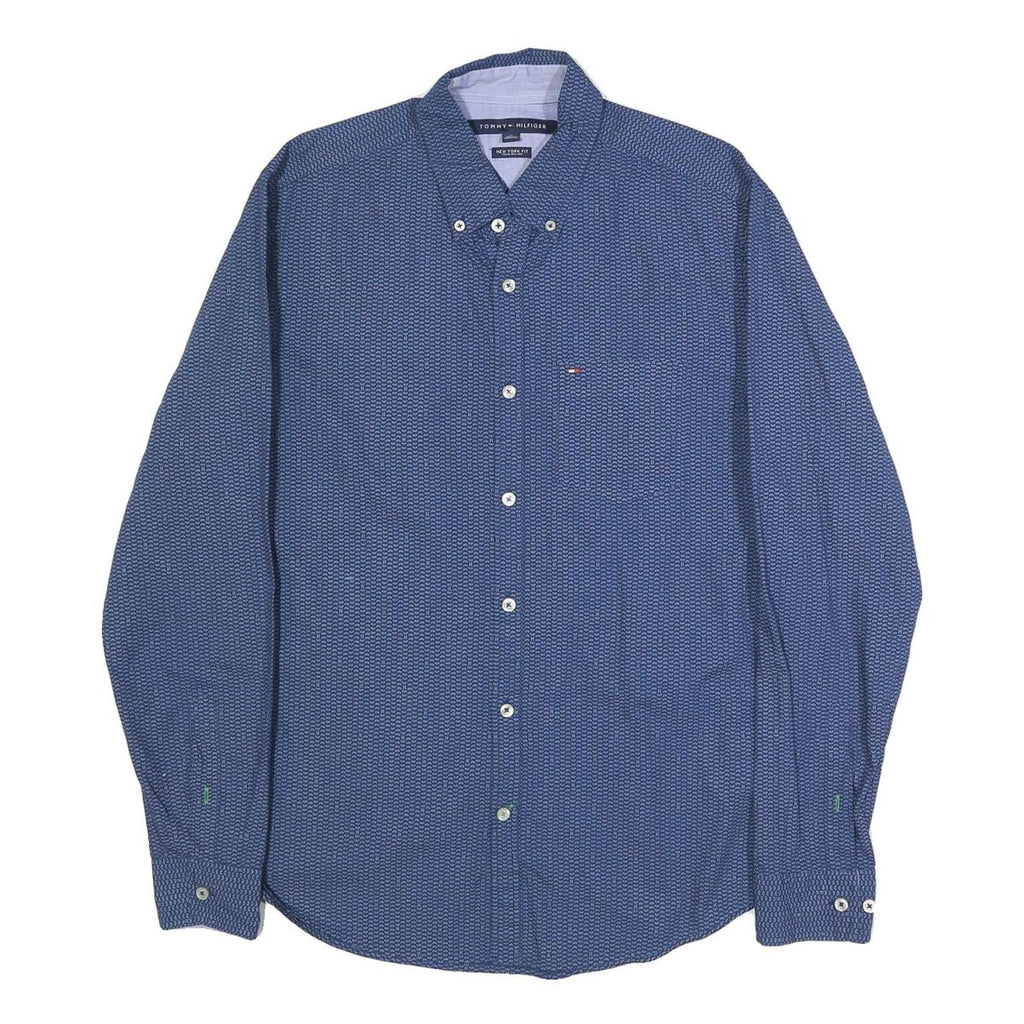TOMMY HILFIGER Mens Blue Cotton Patterned Shirt M Button-Down Collar Long Sleeve