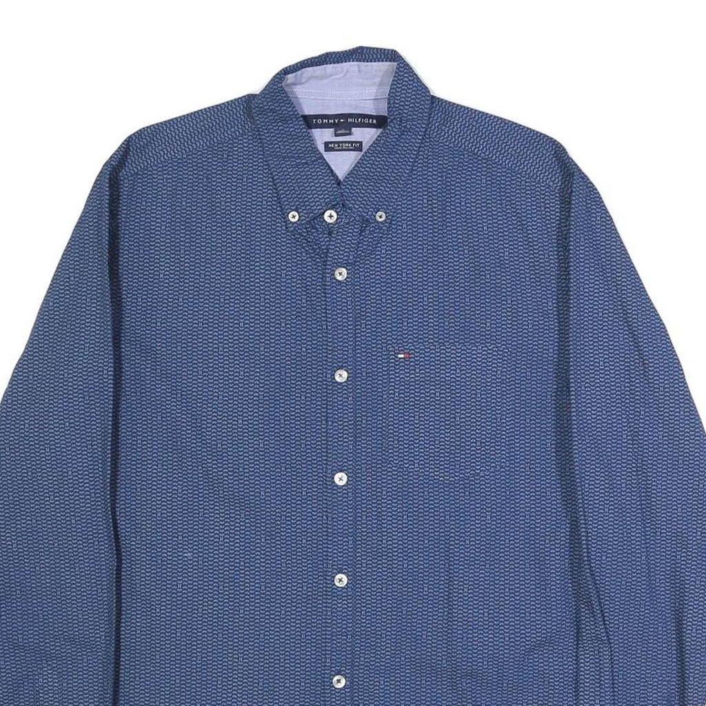 TOMMY HILFIGER Mens Blue Cotton Patterned Shirt M Button-Down Collar Long Sleeve