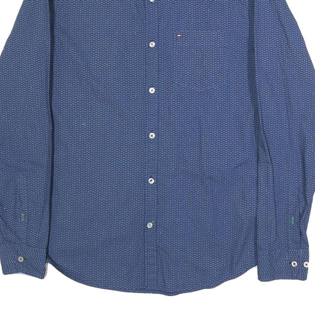 TOMMY HILFIGER Mens Blue Cotton Patterned Shirt M Button-Down Collar Long Sleeve