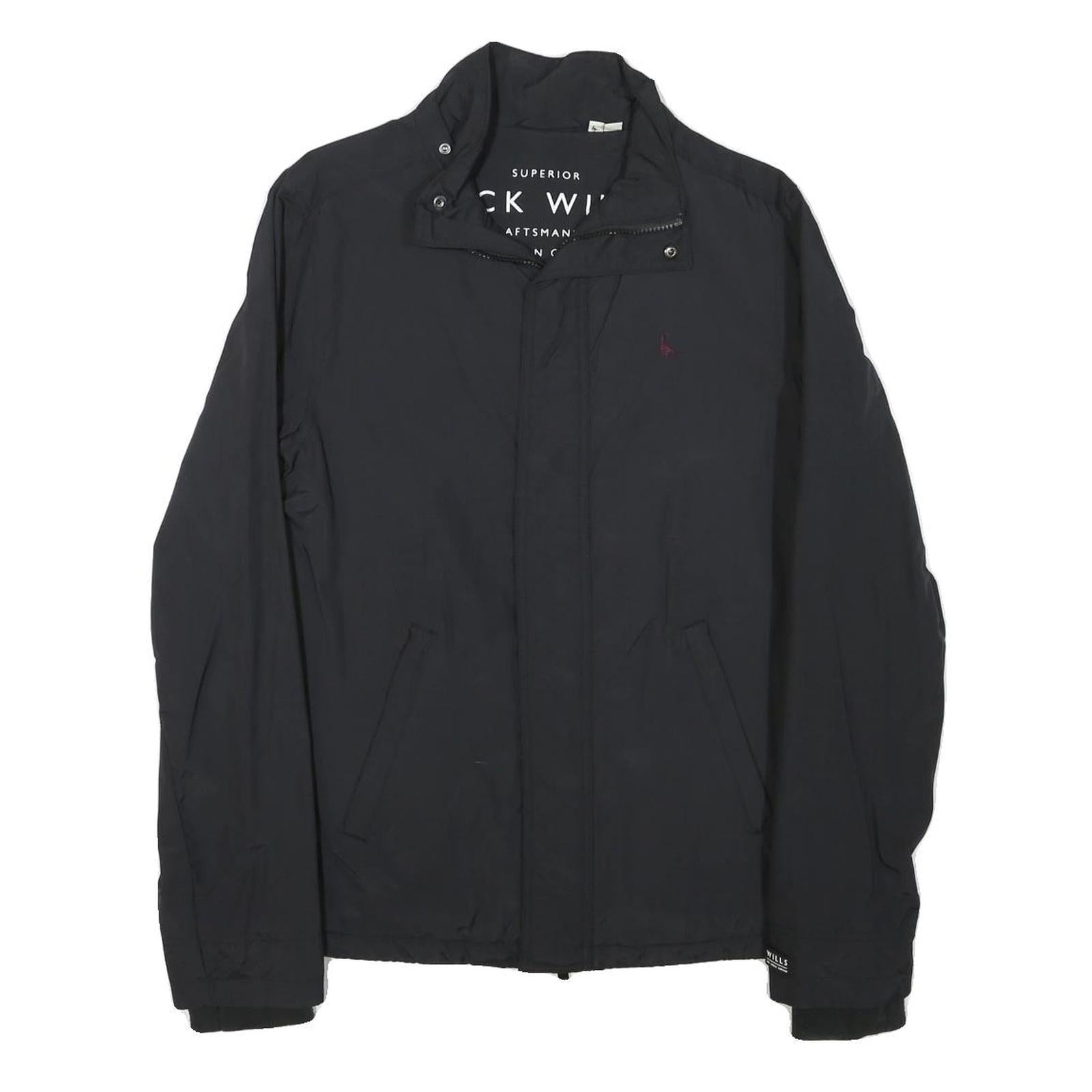 JACK WILLS Mens Black Jacket S Polyester Blend Plain Zip Lightweight Casual