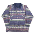 Womens Blue Button Jacket L Polyester Blend Patterned Cosy Warm Casual