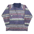 Womens Blue Button Jacket L Polyester Blend Patterned Cosy Warm Casual