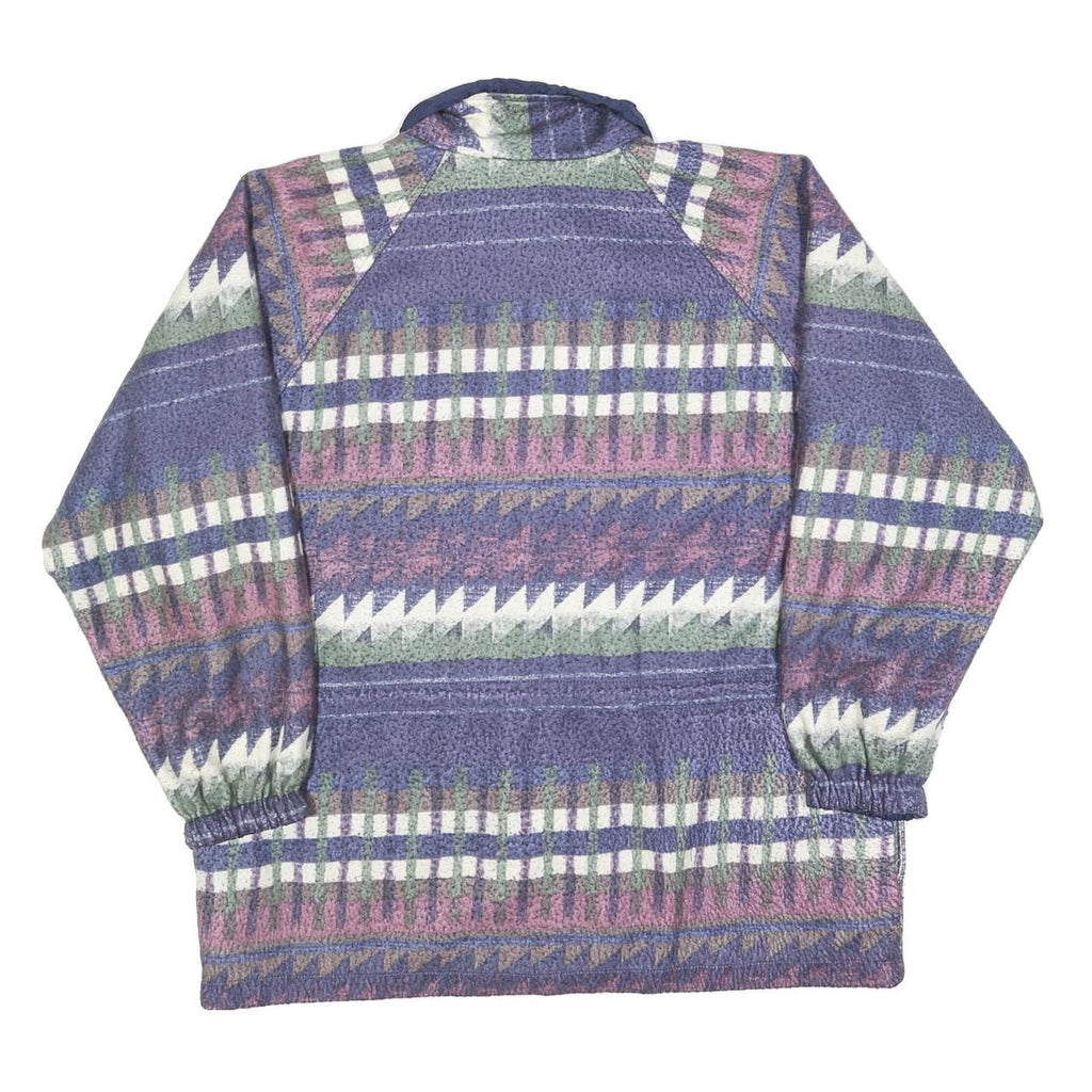 Womens Blue Button Jacket L Polyester Blend Patterned Cosy Warm Casual