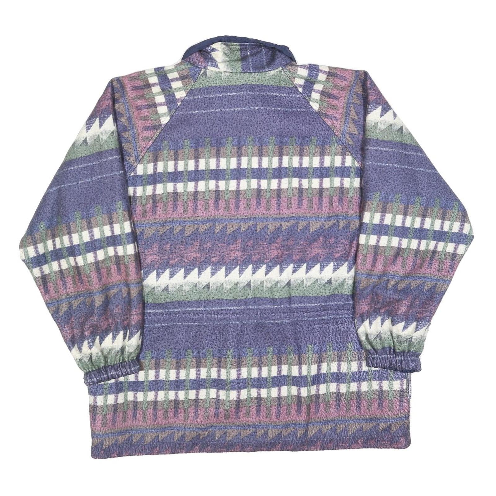 Womens Blue Button Jacket L Polyester Blend Patterned Cosy Warm Casual