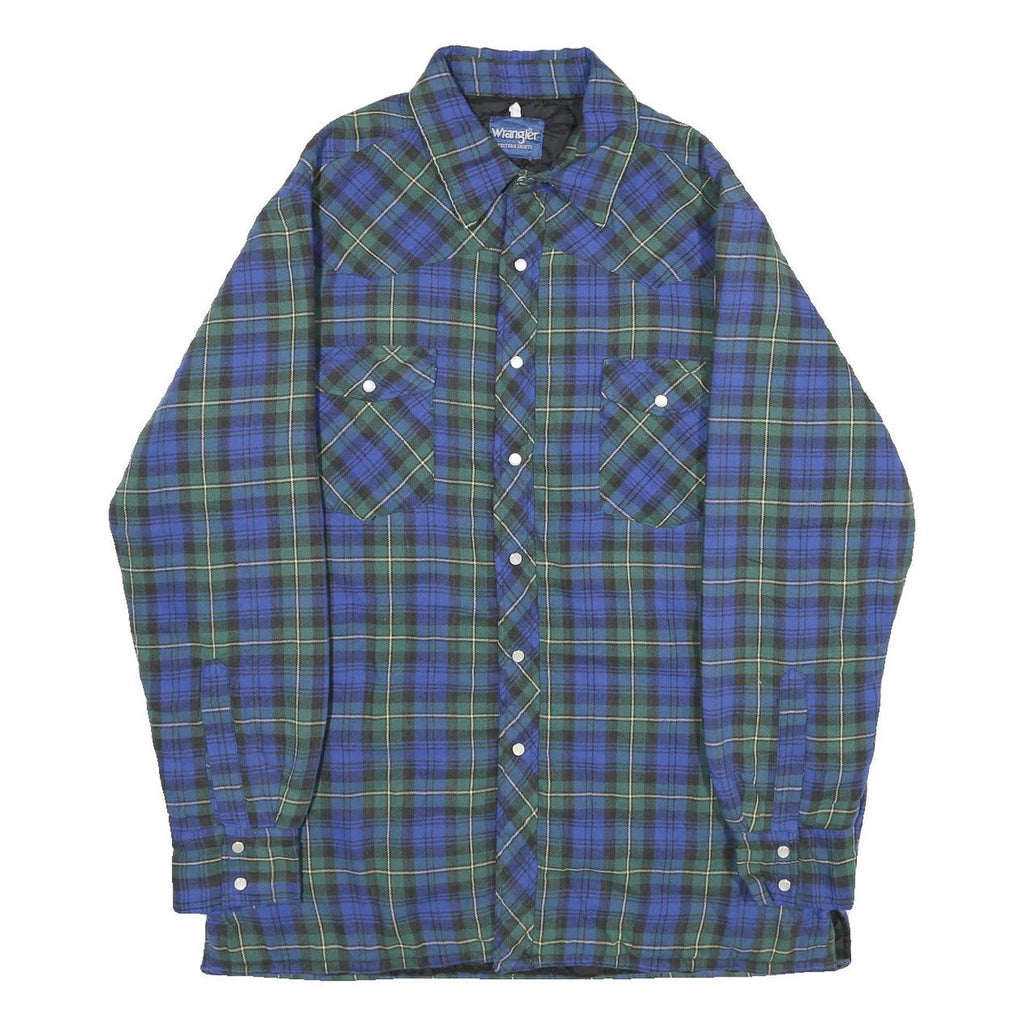WRANGLER Mens Blue Green Jacket L Cotton Blend Check Button Closure Casual