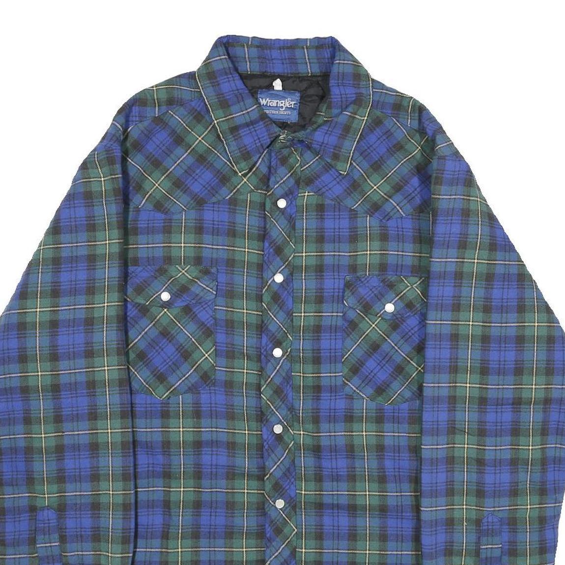 WRANGLER Mens Blue Green Jacket L Cotton Blend Check Button Closure Casual