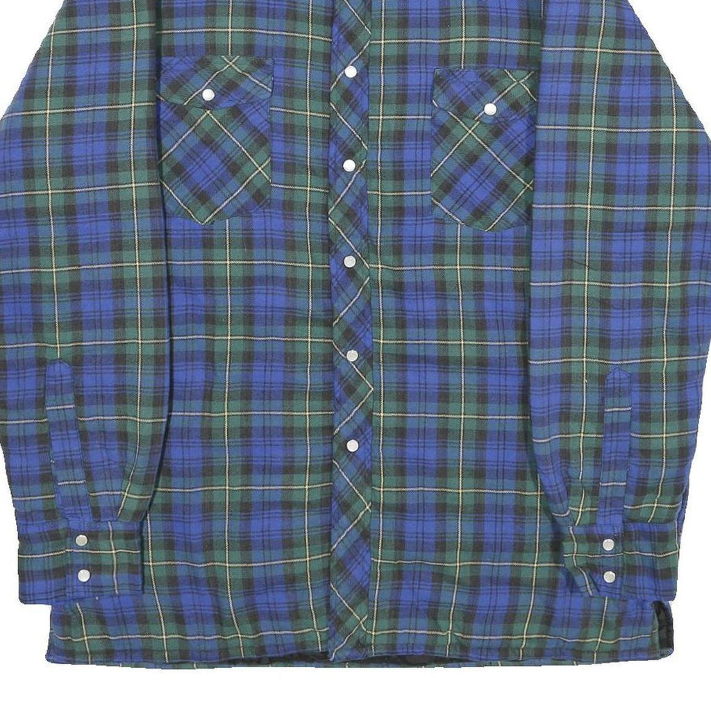 WRANGLER Mens Blue Green Jacket L Cotton Blend Check Button Closure Casual