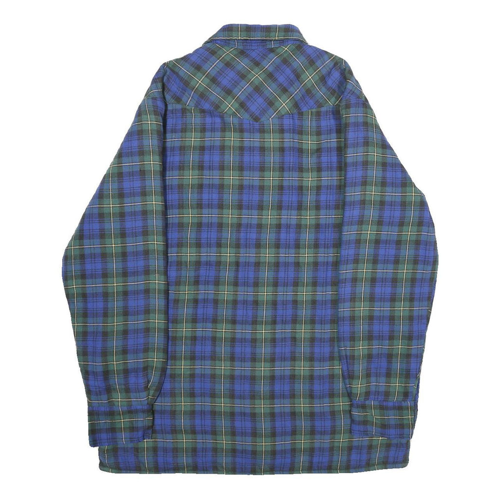 WRANGLER Mens Blue Green Jacket L Cotton Blend Check Button Closure Casual