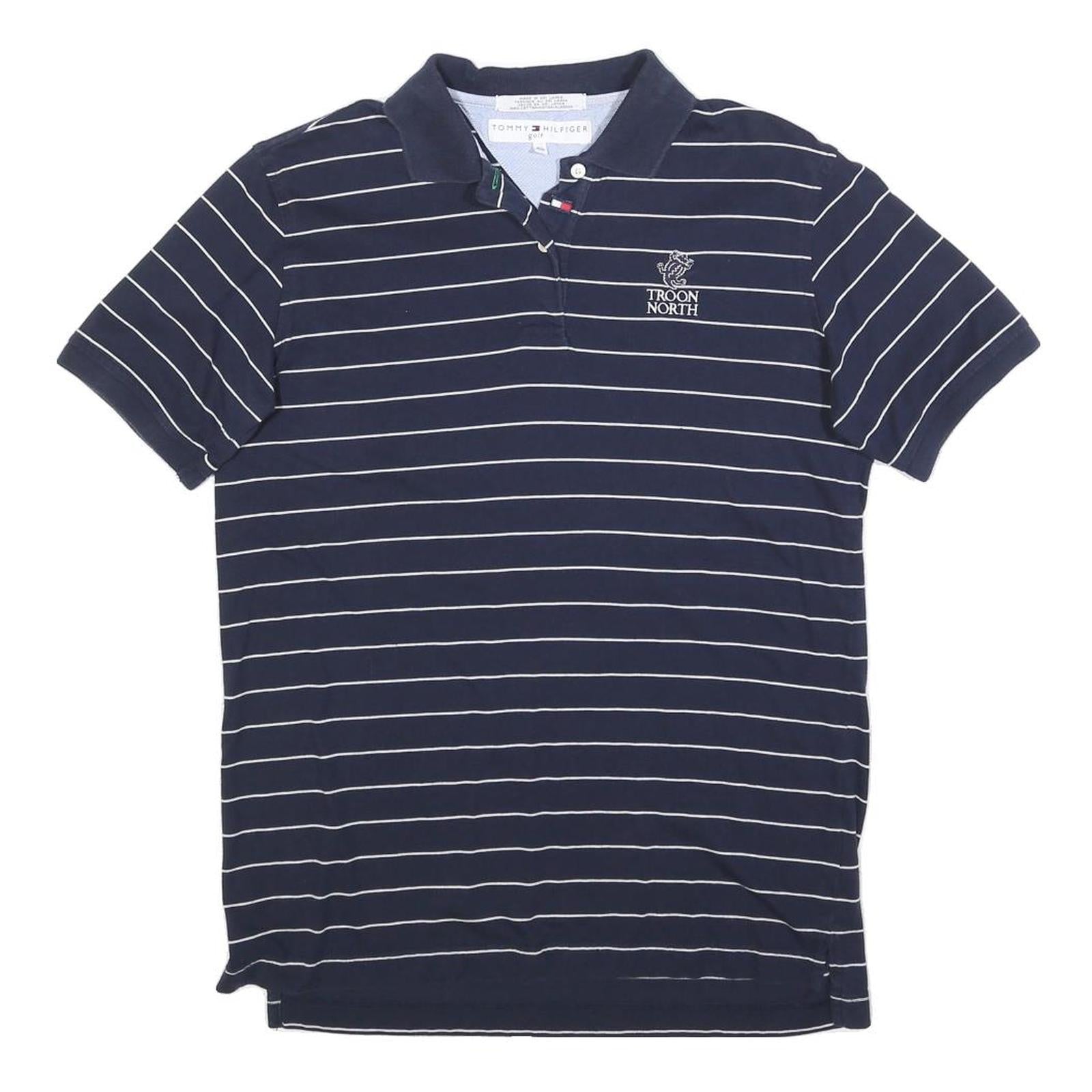 TOMMY HILFIGER Womens Navy & White Striped Short Sleeve Polo Shirt S