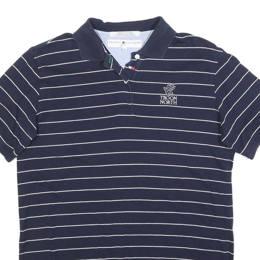 TOMMY HILFIGER Womens Navy & White Striped Short Sleeve Polo Shirt S