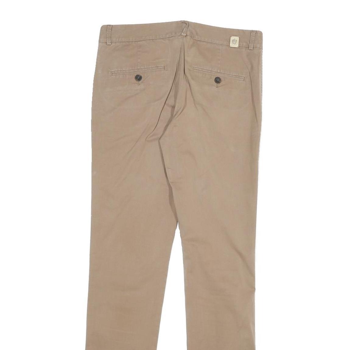 MASSIMO DUTTI Womens Cotton Blend Beige Slim Straight Trousers W29 L30 Casual