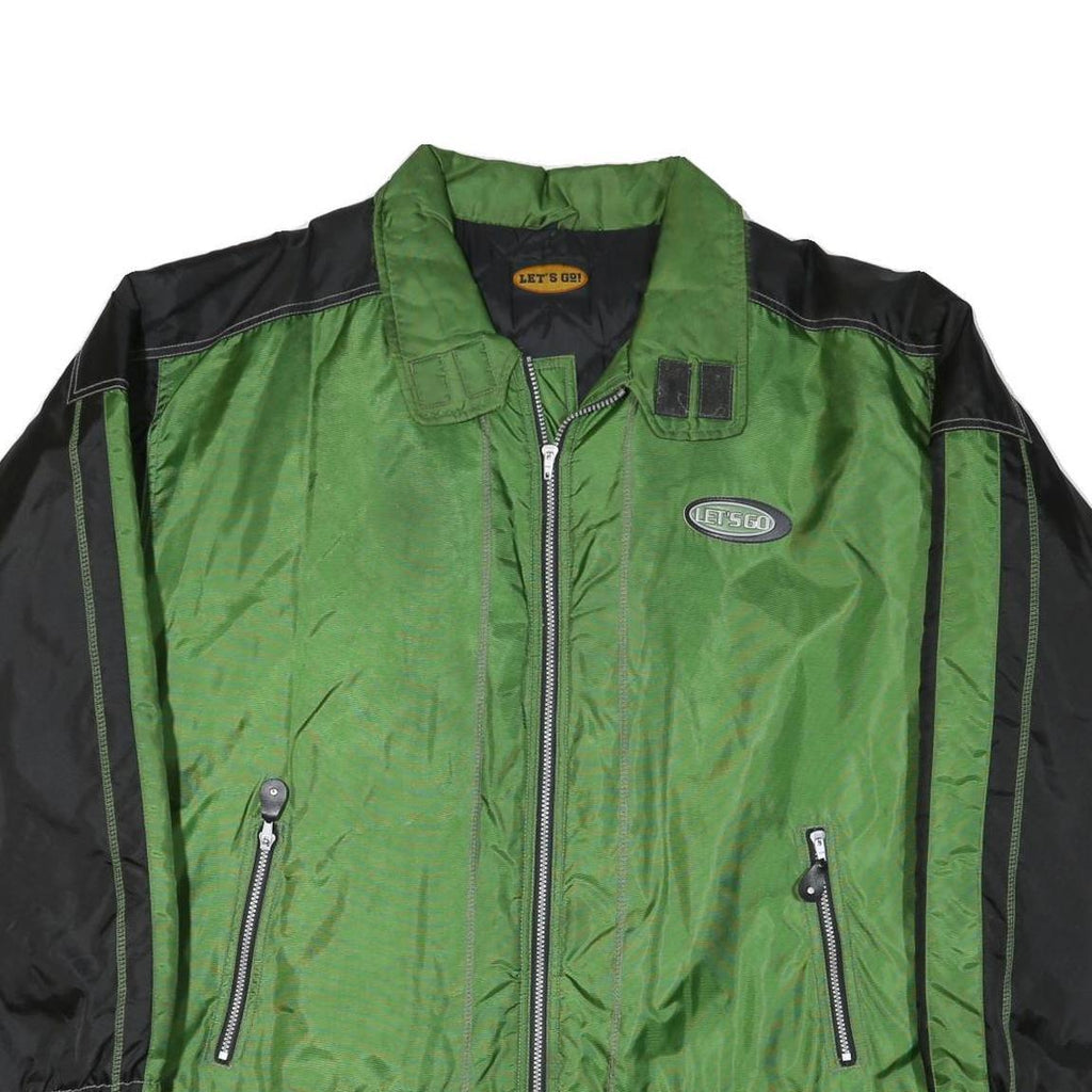 LETS GO Mens Green & Black Zip Jacket 2XL Polyester Blend Lightweight Casual