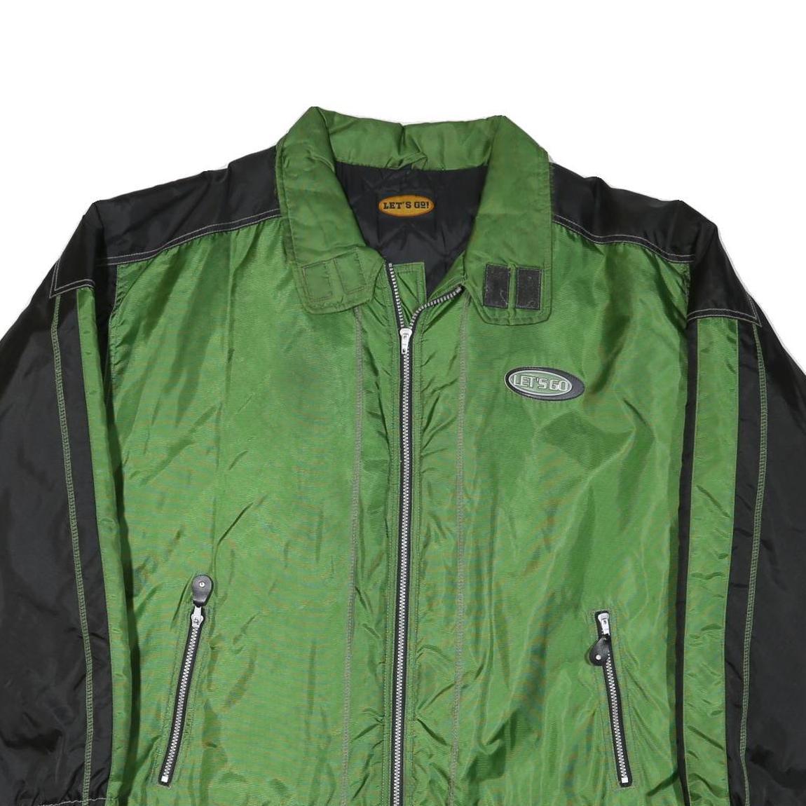 LETS GO Mens Green & Black Zip Jacket 2XL Polyester Blend Lightweight Casual