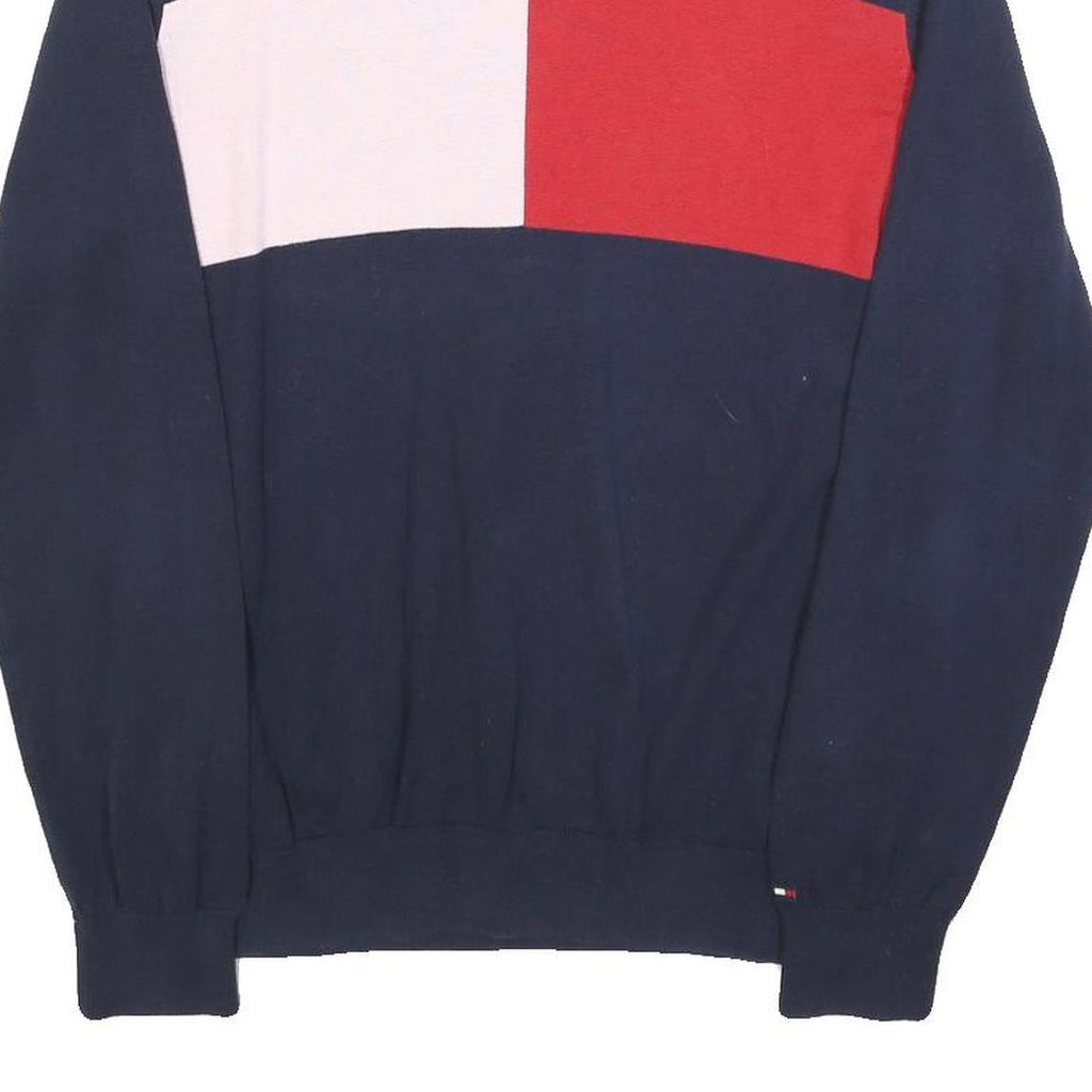 TOMMY HILFIGER Womens Navy Blue Red Colourblock Plain Crew Neck Basic Knit