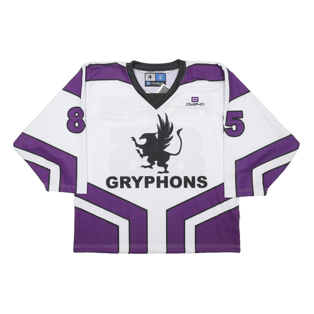 OWAYO Womens White & Purple Gryphons Graphic T-Shirt S Long Sleeve V-Neck Sporty