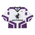 OWAYO Womens White & Purple Gryphons Graphic T-Shirt S Long Sleeve V-Neck Sporty