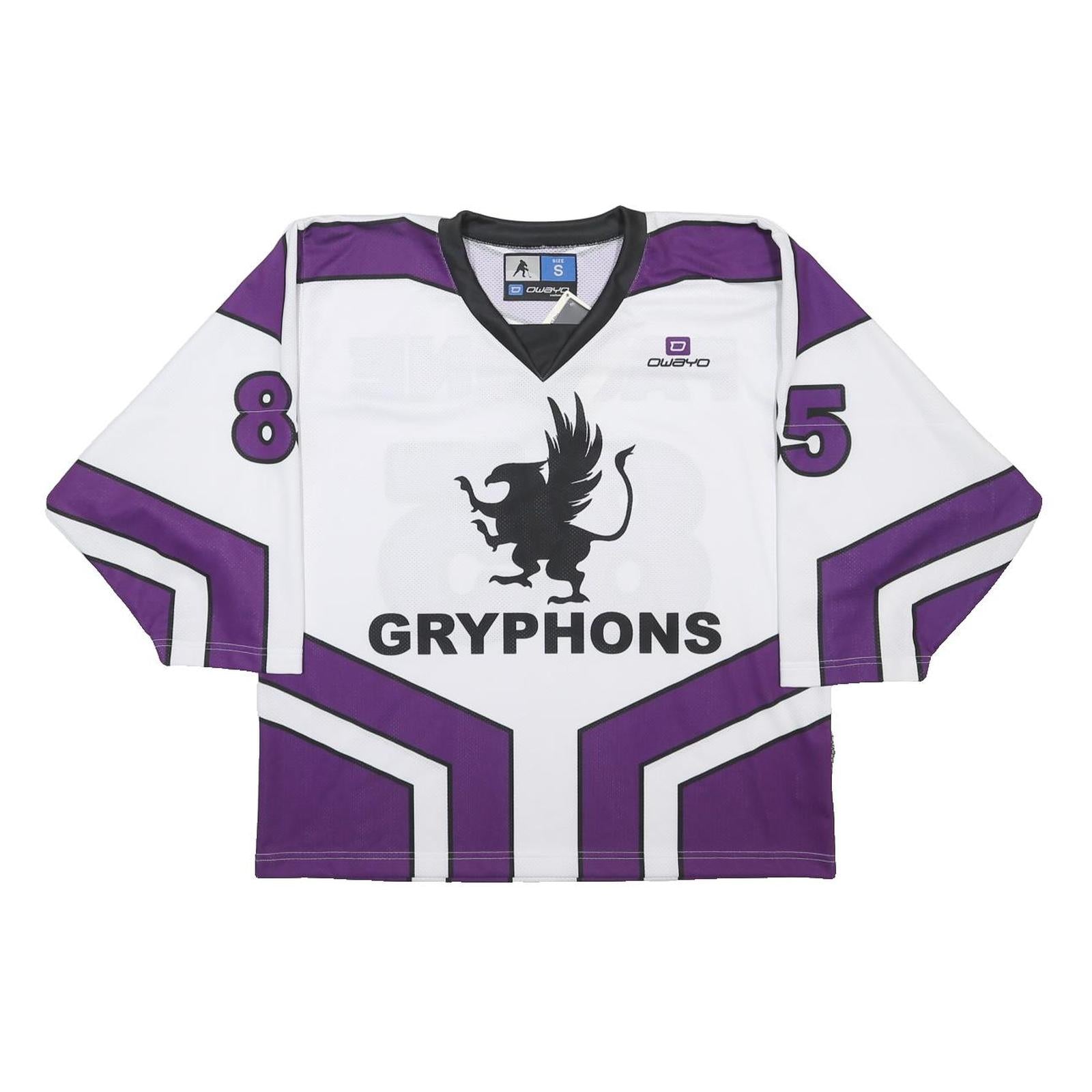 OWAYO Womens White & Purple Gryphons Graphic T-Shirt S Long Sleeve V-Neck Sporty