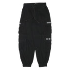 FB SISTER Mens Cotton Blend Black Relaxed Cargo Trousers W26 L26 Drawstring