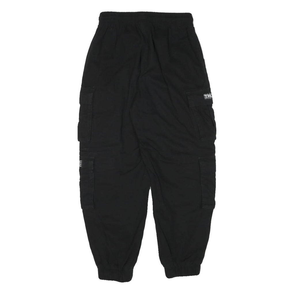 FB SISTER Mens Cotton Blend Black Relaxed Cargo Trousers W26 L26 Drawstring