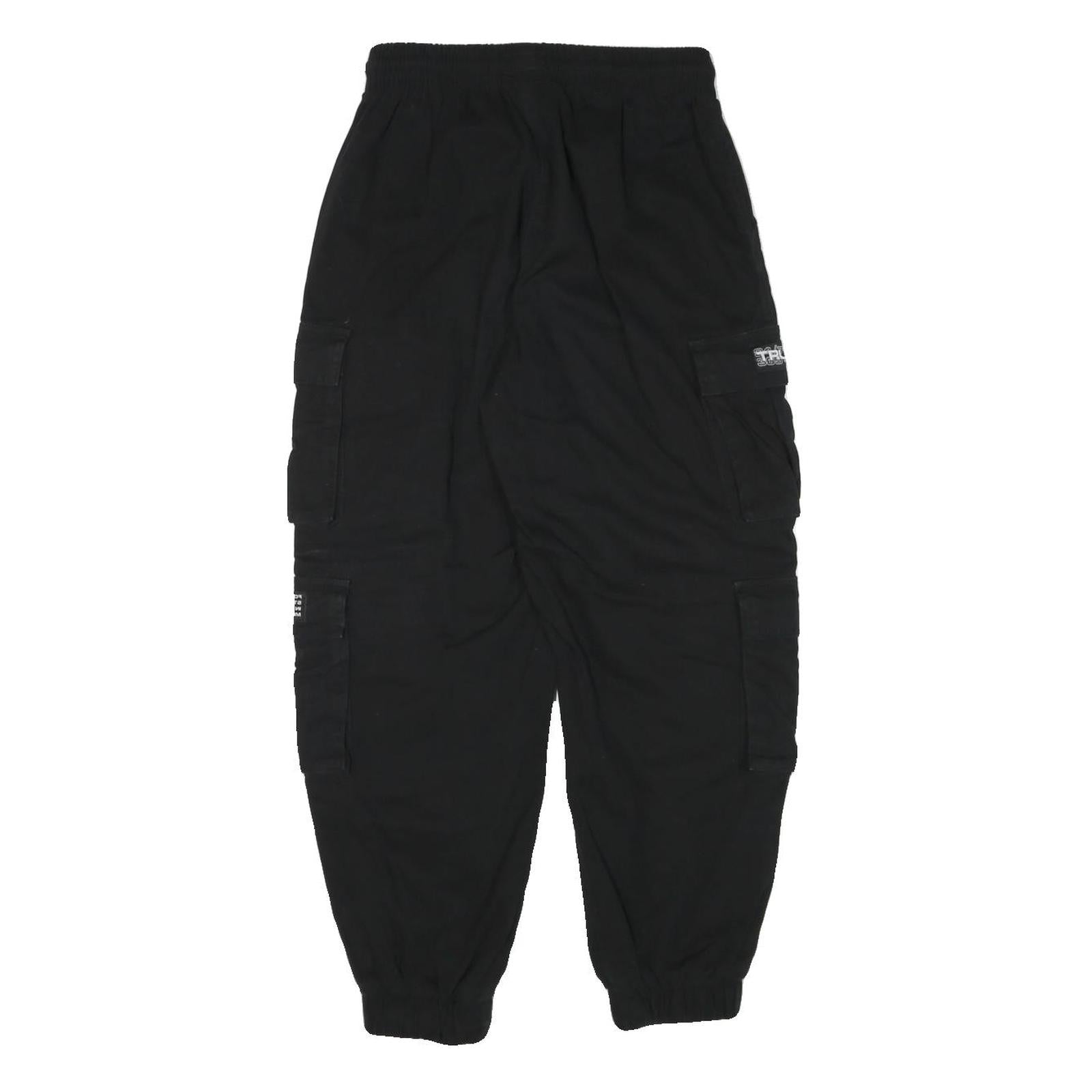 FB SISTER Mens Cotton Blend Black Relaxed Cargo Trousers W26 L26 Drawstring