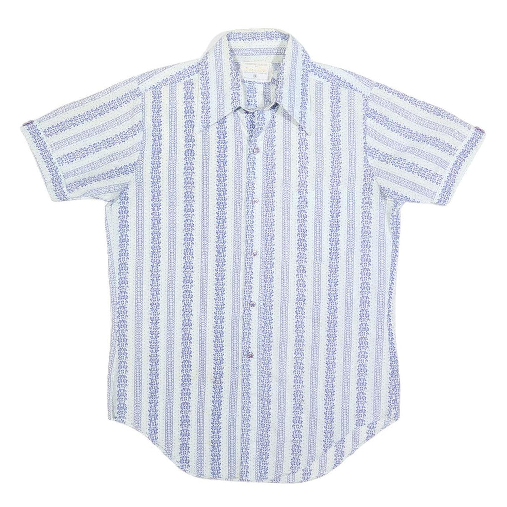 LORD & LORD Mens White & Blue Patterned Shirt S Summer Casual Short Sleeve