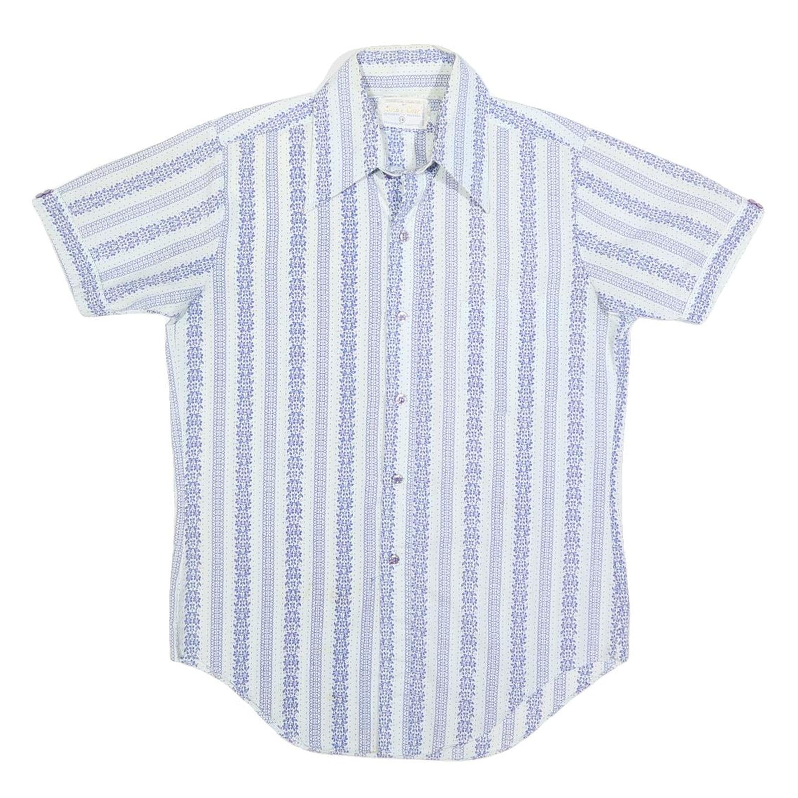LORD & LORD Mens White & Blue Patterned Shirt S Summer Casual Short Sleeve