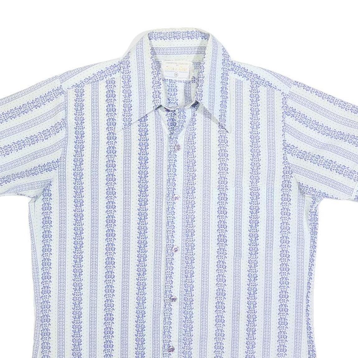 LORD & LORD Mens White & Blue Patterned Shirt S Summer Casual Short Sleeve