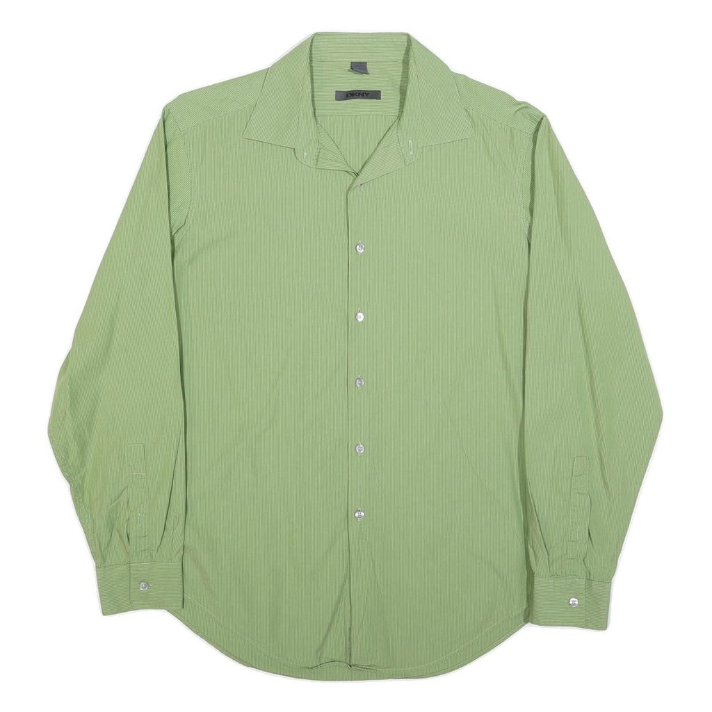 DKNY Mens Green Cotton Blend Shirt L Smart Casual Long Sleeve Button Collar