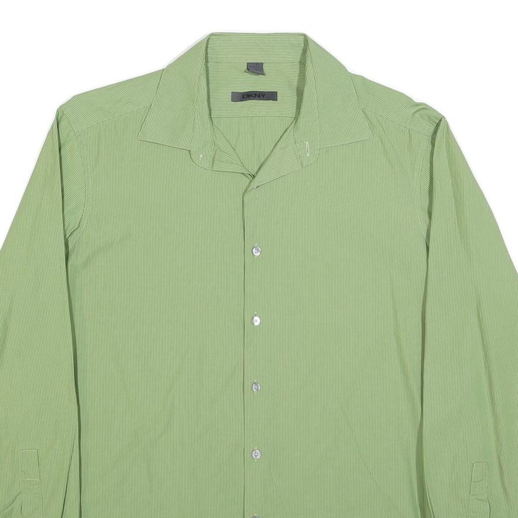 DKNY Mens Green Cotton Blend Shirt L Smart Casual Long Sleeve Button Collar
