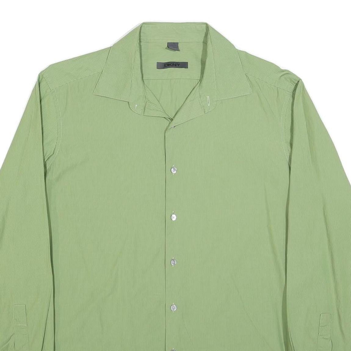 DKNY Mens Green Cotton Blend Shirt L Smart Casual Long Sleeve Button Collar