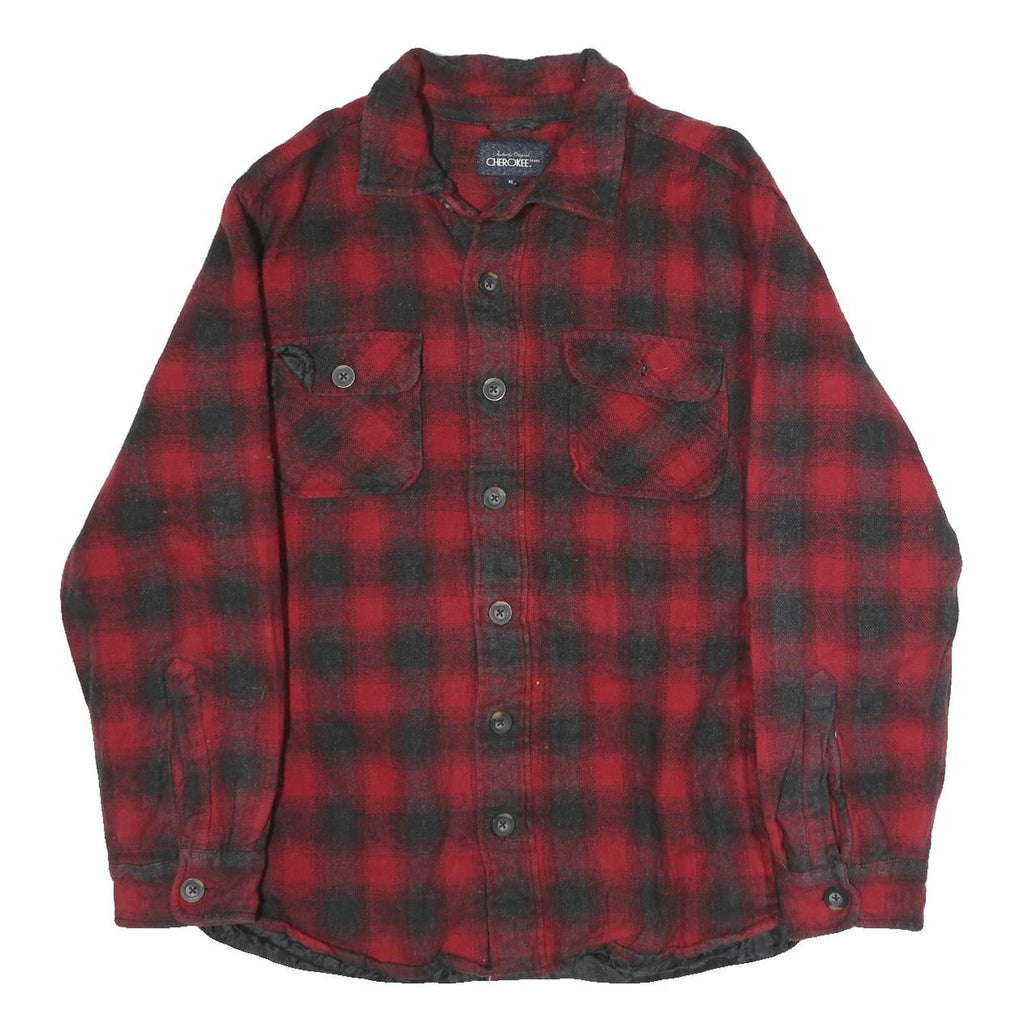 CHEROKEE Mens Red & Black Check Shirt L Cotton Button Pocket Casual Flannel