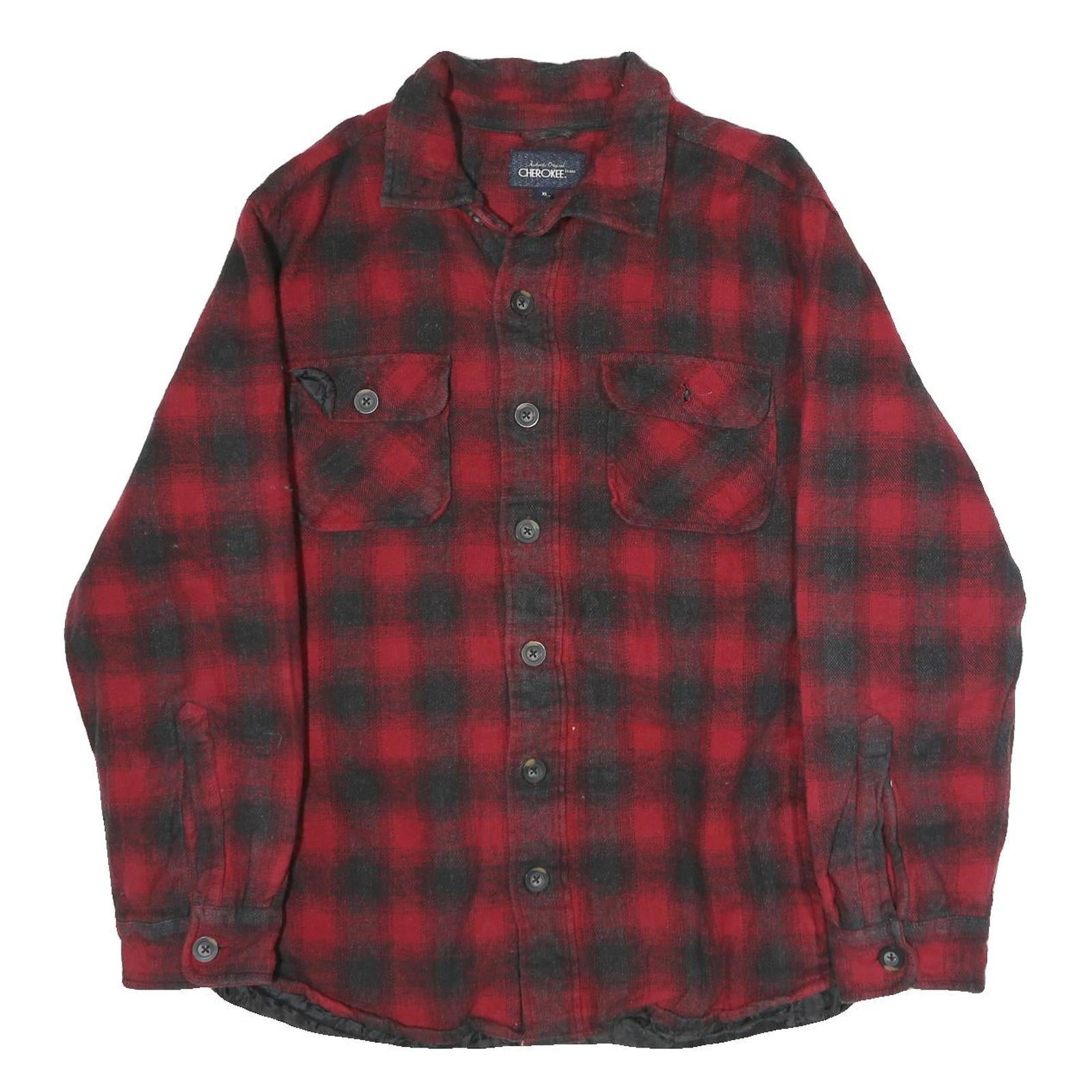 CHEROKEE Mens Red & Black Check Shirt L Cotton Button Pocket Casual Flannel