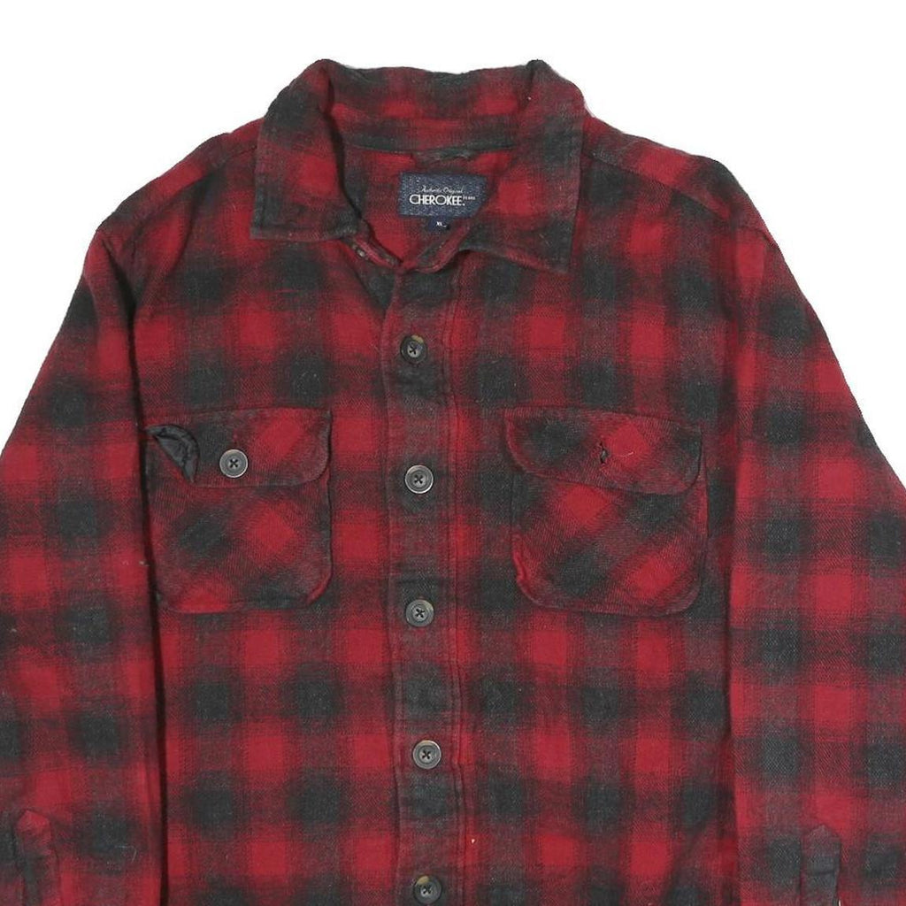 CHEROKEE Mens Red & Black Check Shirt L Cotton Button Pocket Casual Flannel
