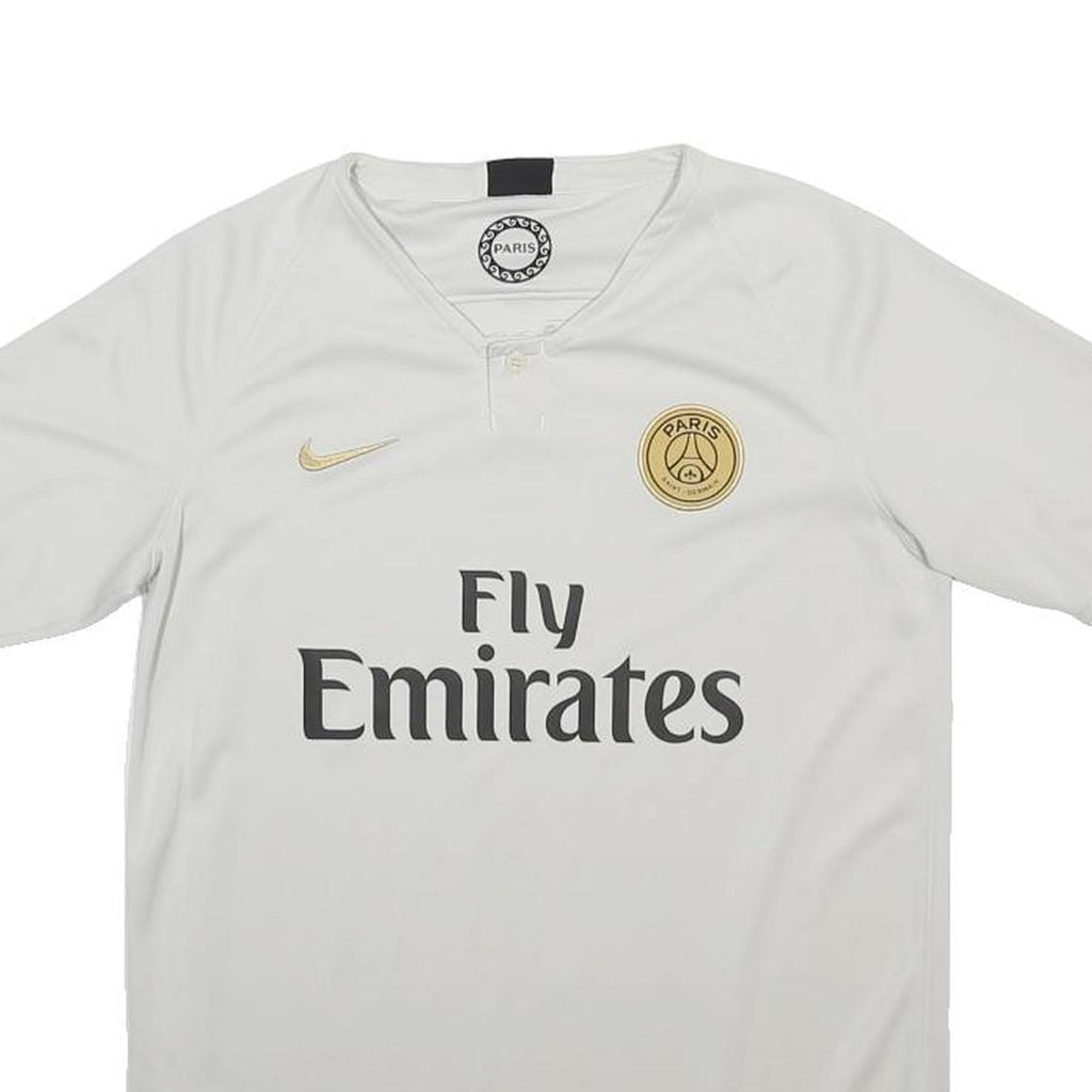 NIKE Boys White Gold Paris Soccer T-Shirt XL Short Sleeve V-Neck Sports