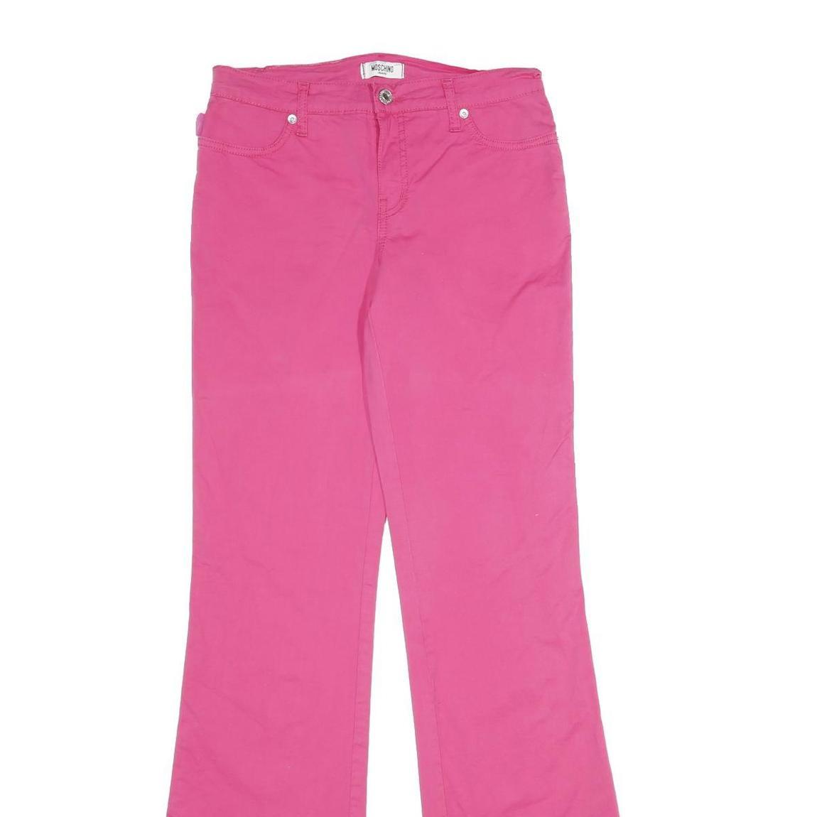 MOSCHINO Womens Cotton Blend Pink Regular Flared Trousers W28 L34 Stylish Casual