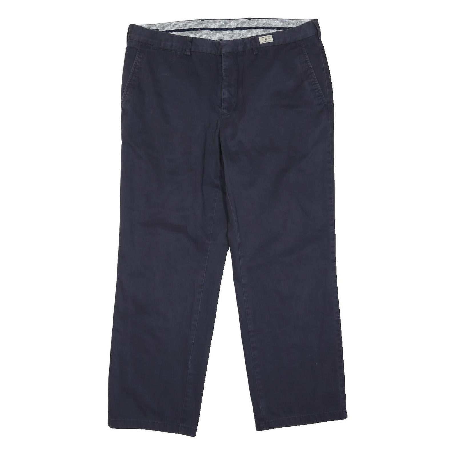 TOMMY HILFIGER Mens Cotton Blend Navy Blue Regular Fit Straight Leg Trousers W37