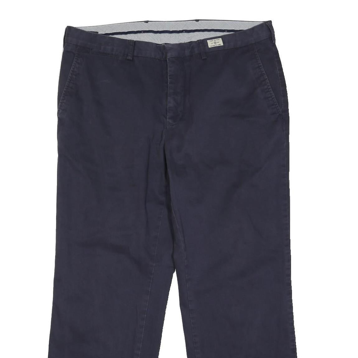 TOMMY HILFIGER Mens Cotton Blend Navy Blue Regular Fit Straight Leg Trousers W37