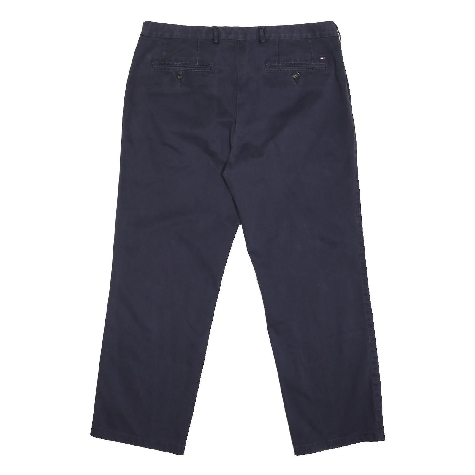 TOMMY HILFIGER Mens Cotton Blend Navy Blue Regular Fit Straight Leg Trousers W37