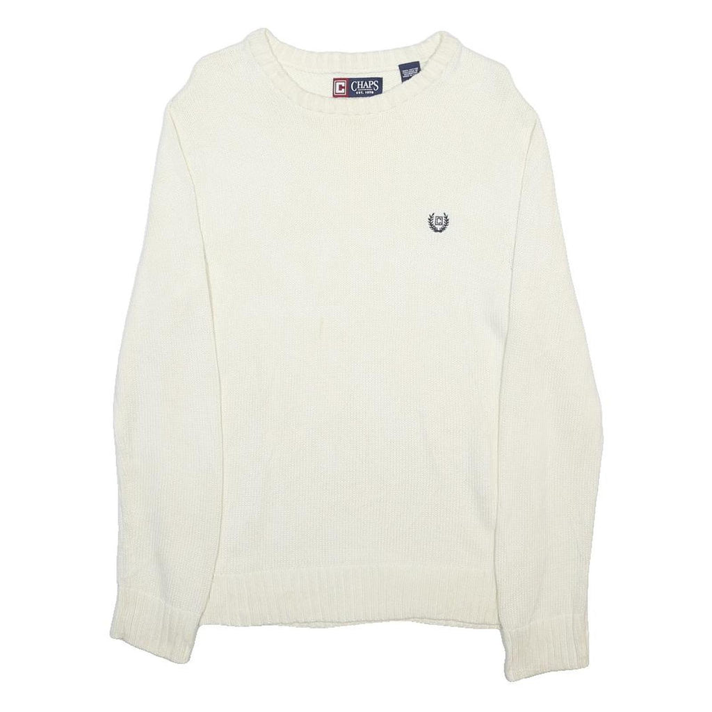 CHAPS Mens White Plain Cotton Crew Neck Jumper S Classic Casual Knitwear
