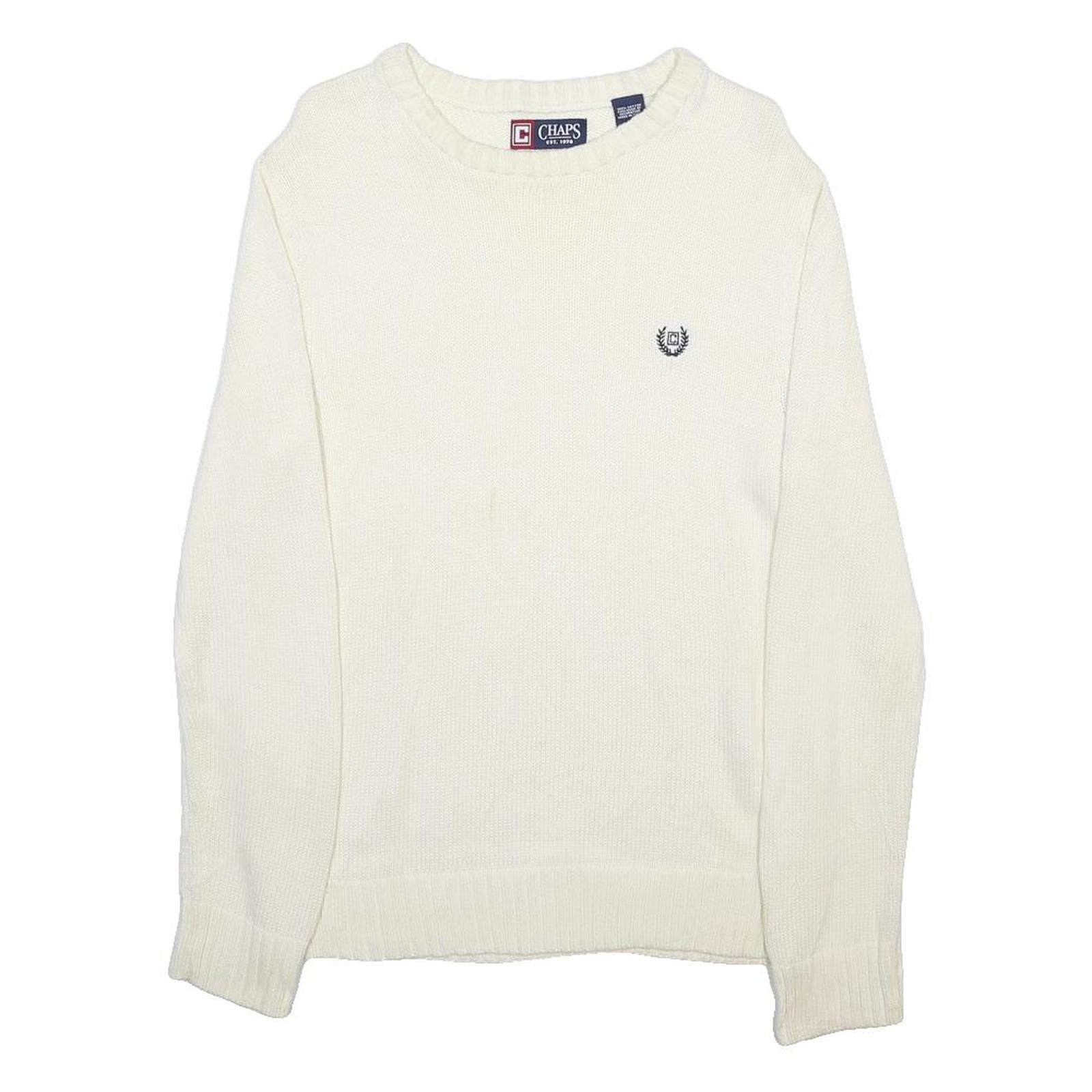 CHAPS Mens White Plain Cotton Crew Neck Jumper S Classic Casual Knitwear