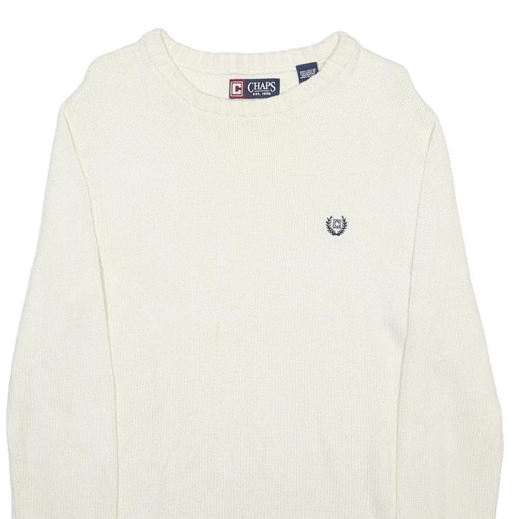 CHAPS Mens White Plain Cotton Crew Neck Jumper S Classic Casual Knitwear