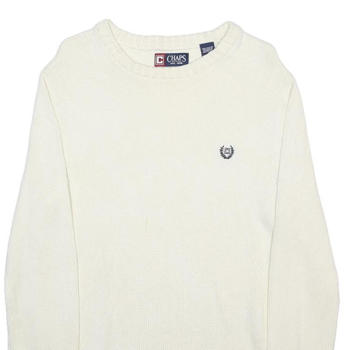 CHAPS Mens White Plain Cotton Crew Neck Jumper S Classic Casual Knitwear