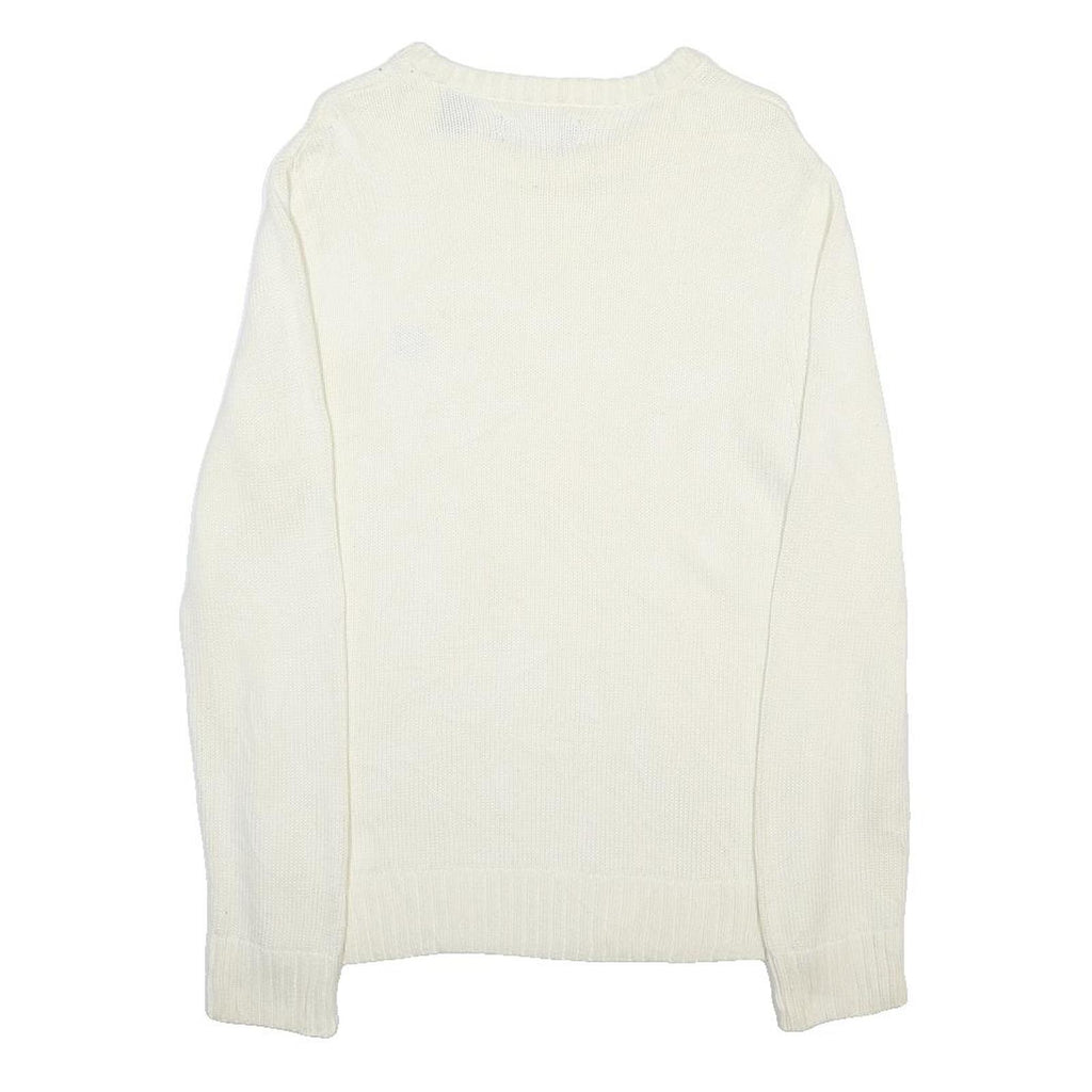 CHAPS Mens White Plain Cotton Crew Neck Jumper S Classic Casual Knitwear